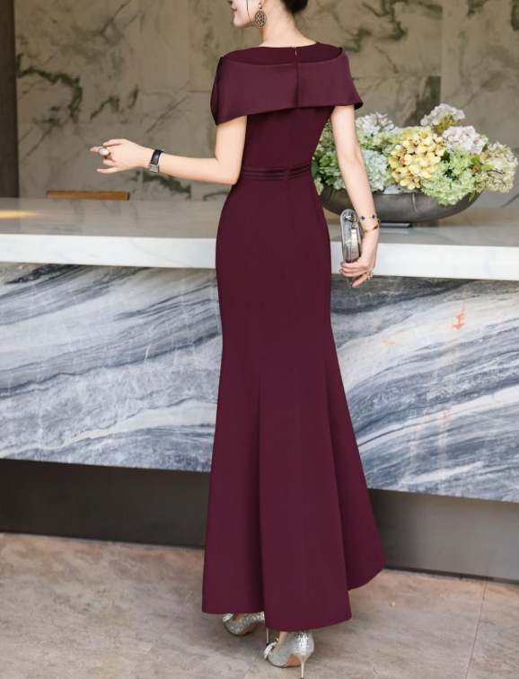 satin-draped mermaid dress with jeweled shoulder – MAROONIA