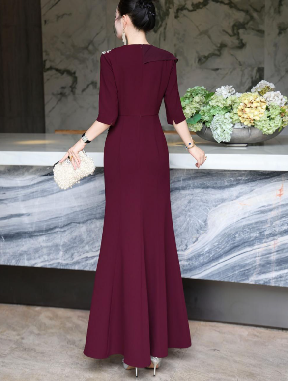 wrap-front evening dress with cascading drape – GARNETTA