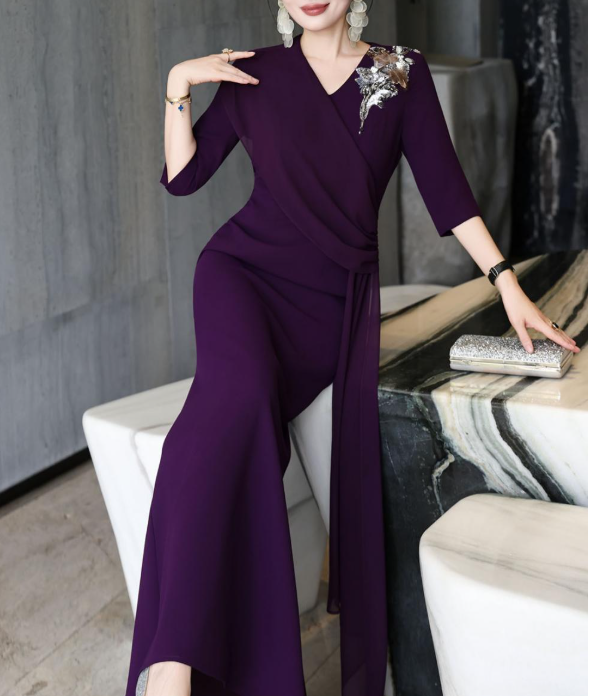 wrap-front evening dress with cascading drape – GARNETTA