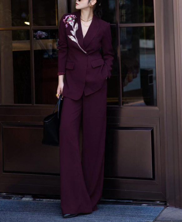 embroidered tailored suit with wide-leg trousers – MARSELLE