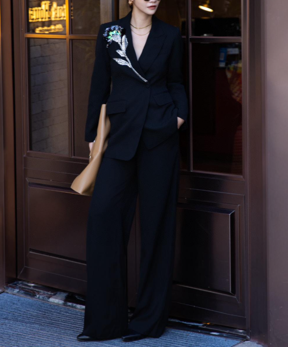 embroidered tailored suit with wide-leg trousers – MARSELLE