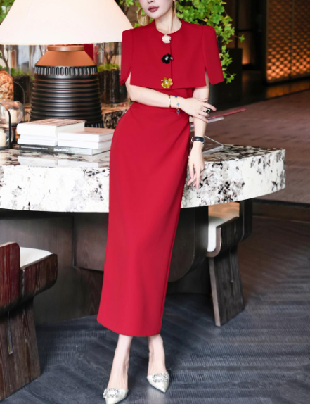 structured cape-shoulder dress with jeweled accents – MAISON