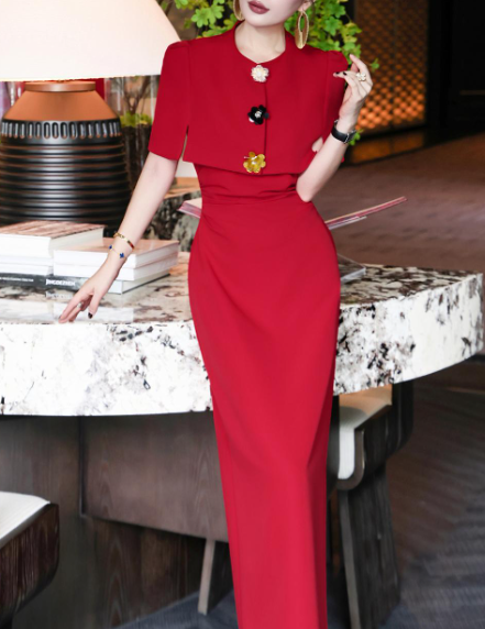 structured cape-shoulder dress with jeweled accents – MAISON