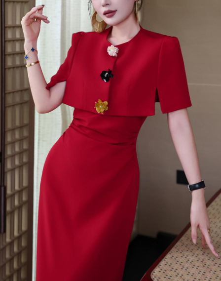 structured cape-shoulder dress with jeweled accents – MAISON