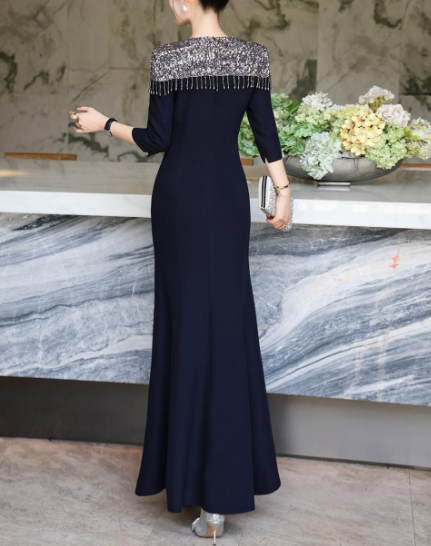 embellished neckline gown with draped fit – LUSTRE