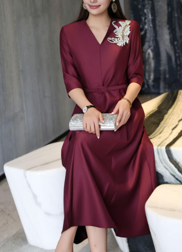 elegant A-line dress with embellished shoulder – MIDNIGHT