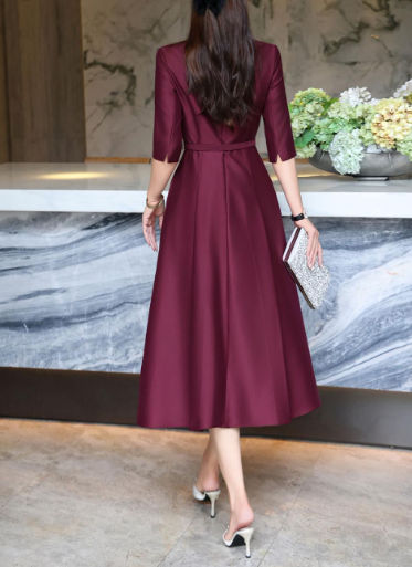 elegant A-line dress with embellished shoulder – MIDNIGHT