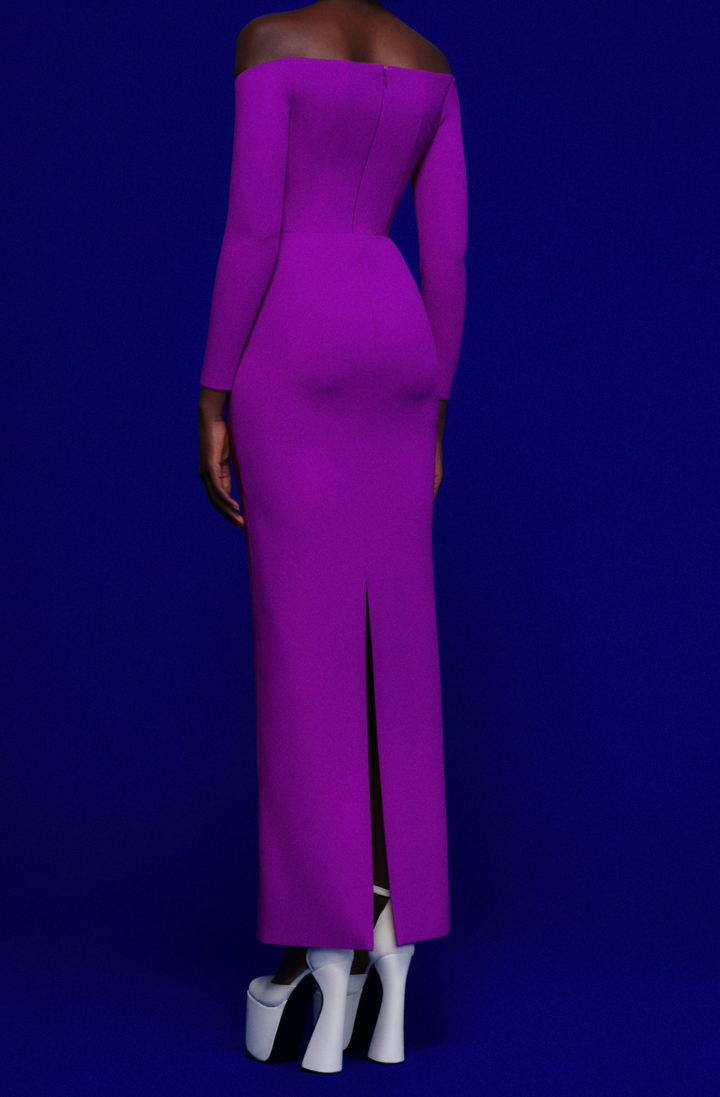 فستان عمودي منحوت مكشوف الكتفين – فيوليتا