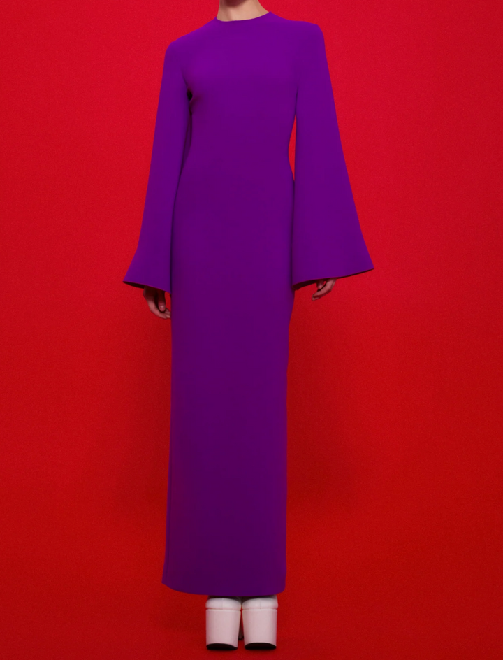 فستان عمودي بأكمام طويلة وأساور واسعة – العاج-1