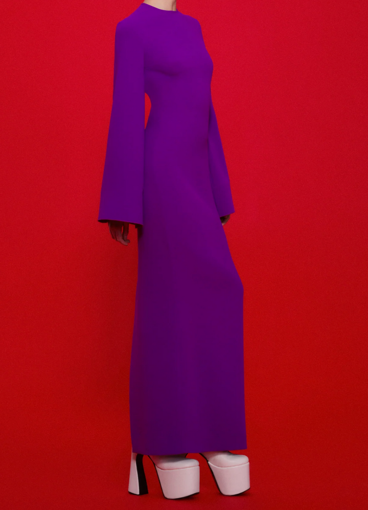 فستان عمودي بأكمام طويلة وأساور واسعة – العاج-1