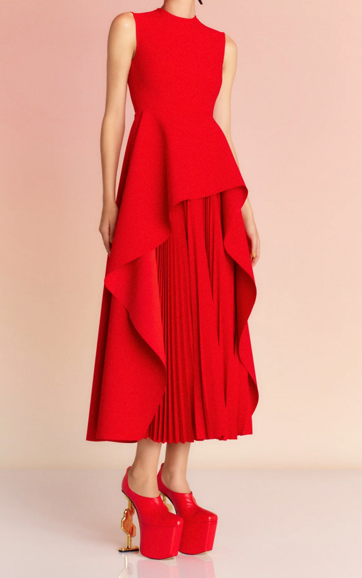 sleeveless peplum dress with layered pleated skirt – MARIGOLD