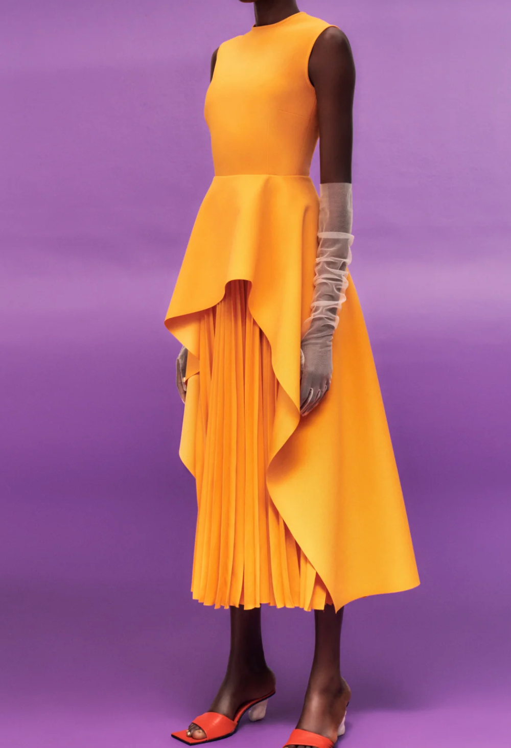 sleeveless peplum dress with layered pleated skirt – MARIGOLD