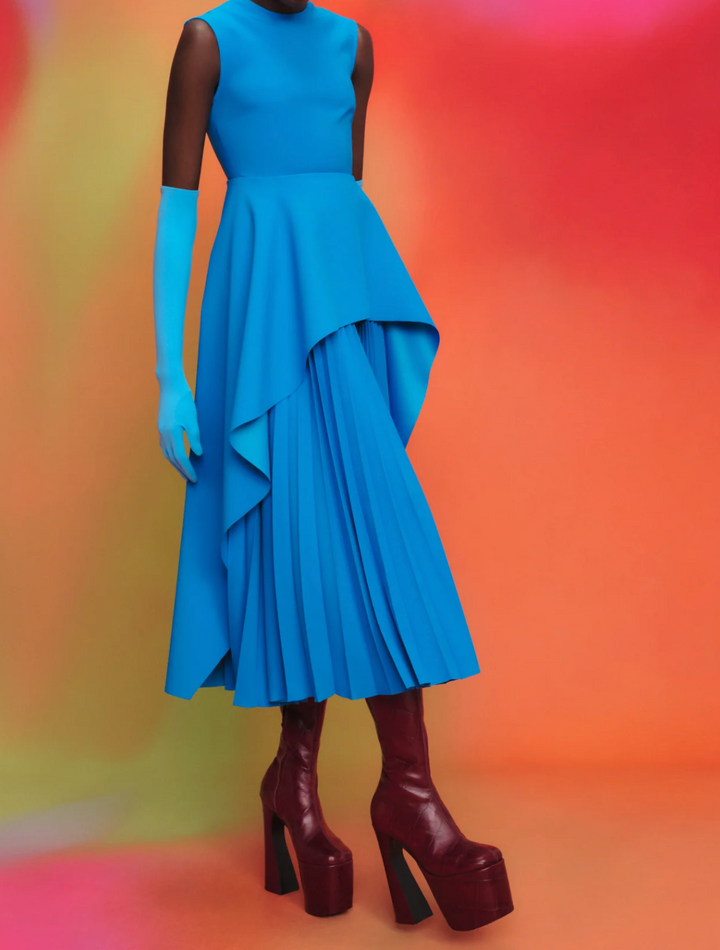 sleeveless peplum dress with layered pleated skirt – MARIGOLD