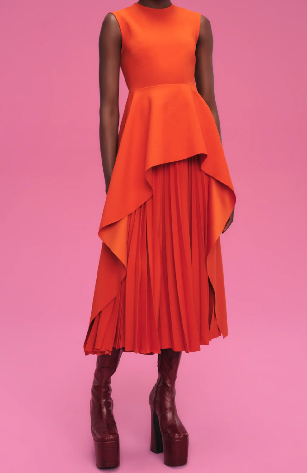 sleeveless peplum dress with layered pleated skirt – MARIGOLD