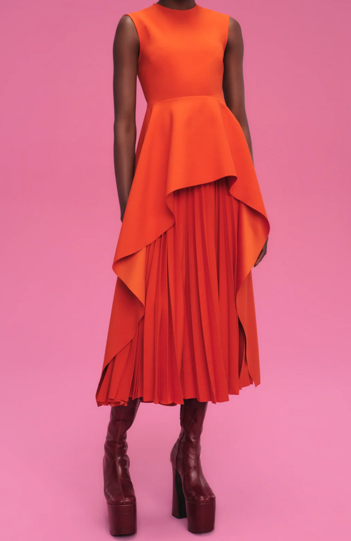 sleeveless peplum dress with layered pleated skirt – MARIGOLD