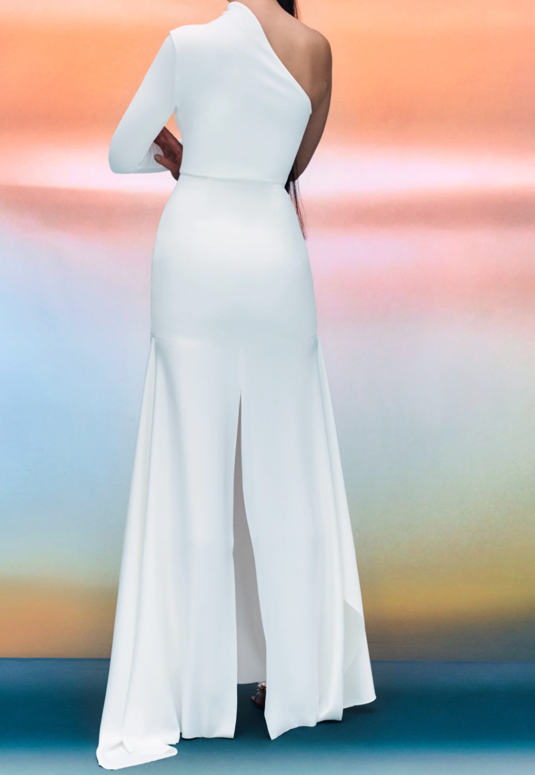 one-shoulder fitted gown with flared hem – NOIRS