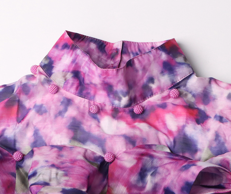 printed ruffle-tier midi dress with high neckline – AMARÉ