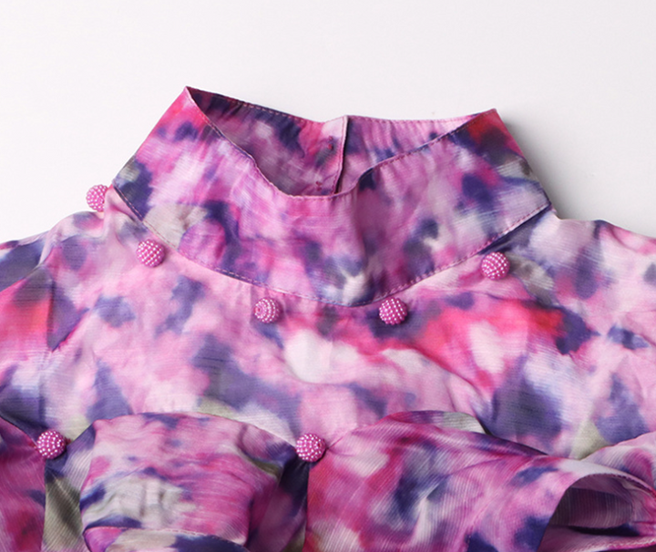 printed ruffle-tier midi dress with high neckline – AMARÉ