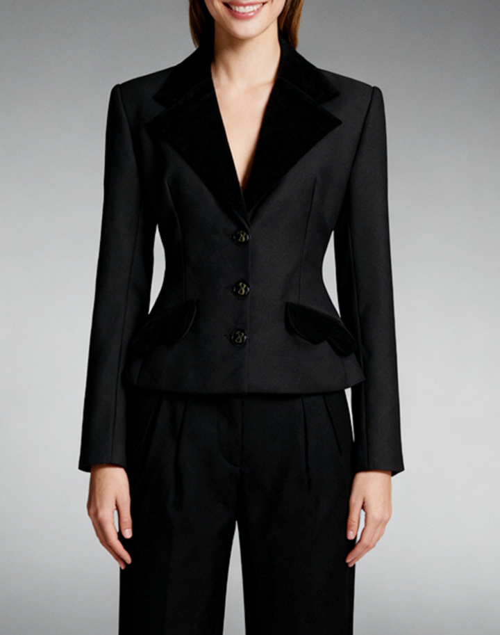 tailored velvet-lapel blazer with sculpted waist – NOIR