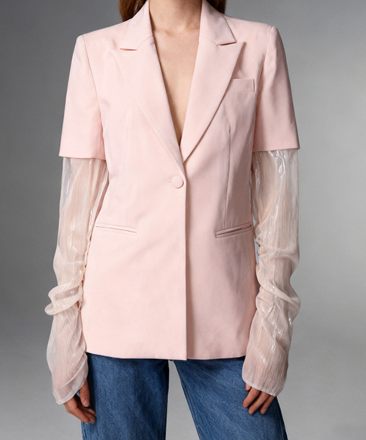 blazer with sheer pleated long sleeves – ELIORA