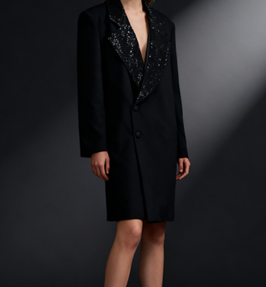 sequin-lapel tailored blazer dress – FUCHSIA