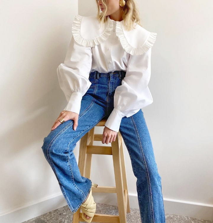 puff-sleeve blouse with oversized ruffled collar – ELARA