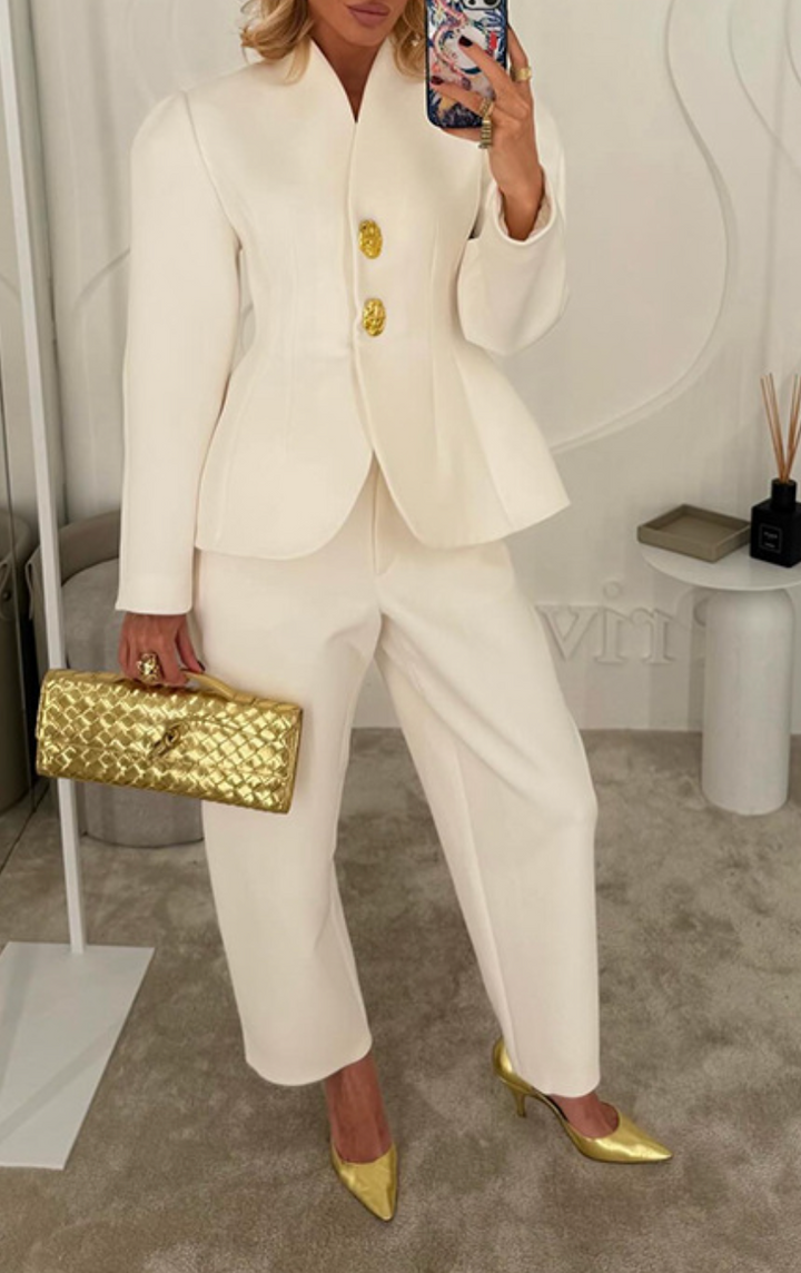 structured tailored suit with gold buttons – MAROON