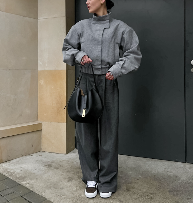 high-neck sculpted top with tailored slit skirt – MARISE