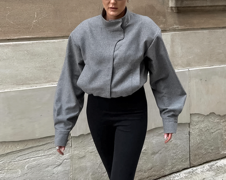 high-neck sculpted top with tailored slit skirt – MARISE