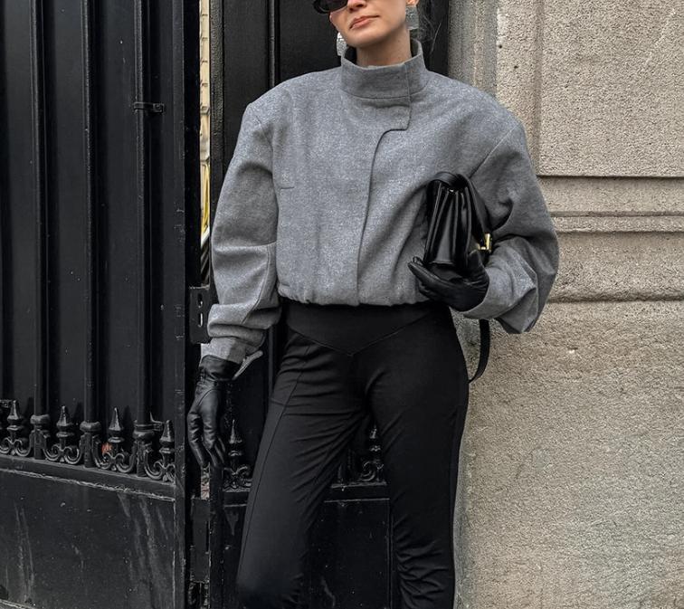 high-neck sculpted top with tailored slit skirt – MARISE