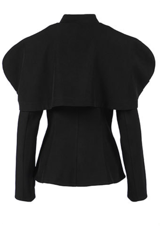 structured cape-shoulder blazer with sculpted waist – NOIR