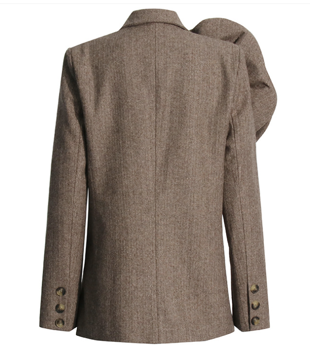 tailored herringbone blazer with oversized rosette accent – ROSÉE