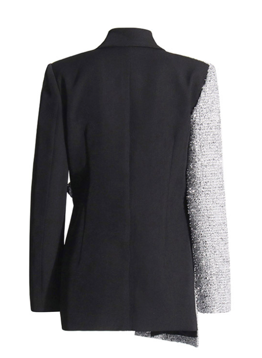 contrast panel tailored blazer with asymmetric wrap design – MONOCHROME