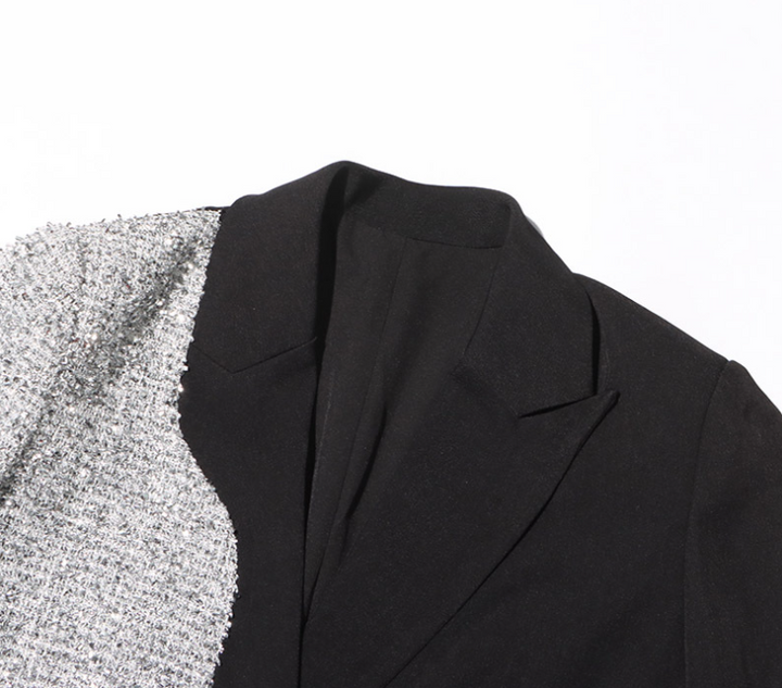 contrast panel tailored blazer with asymmetric wrap design – MONOCHROME