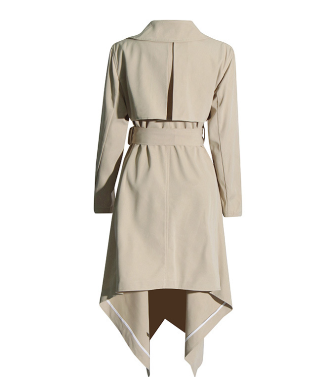 asymmetric belted trench coat with layered hem – IVORY