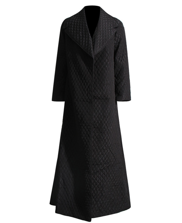 quilted maxi coat with oversized shawl collar – NOIR