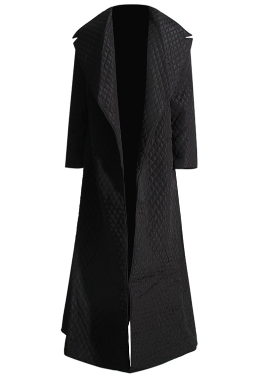 quilted maxi coat with oversized shawl collar – NOIR