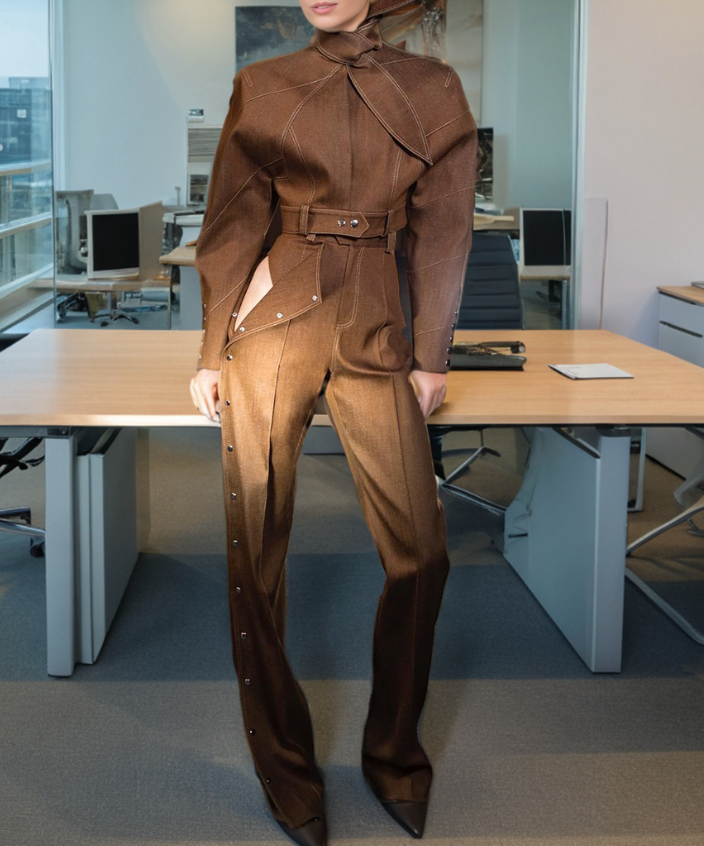 structured belted jumpsuit with asymmetric details – CASSIA