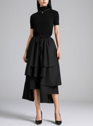 layered midi skirt with asymmetrical panels – SHS