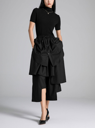 layered midi skirt with asymmetrical panels – SHS