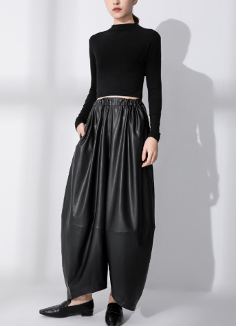 faux leather balloon midi skirt with elastic waist – AMR
