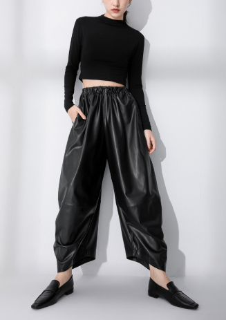 faux leather balloon midi skirt with elastic waist – AMR