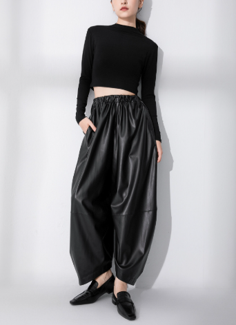 faux leather balloon midi skirt with elastic waist – AMR