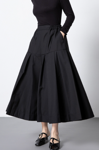 pleated A-line midi skirt with elastic waist – ELSAYED