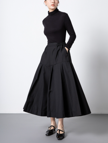 pleated A-line midi skirt with elastic waist – ELSAYED