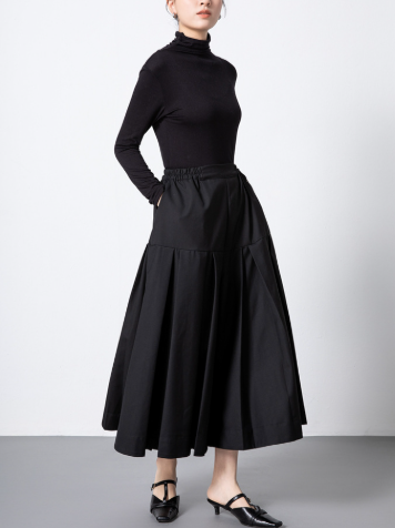 pleated A-line midi skirt with elastic waist – ELSAYED