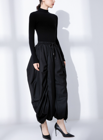 ruched balloon midi skirt with adjustable drawstrings – NOIRIA