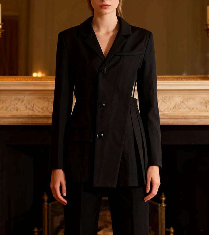 tailored blazer mini dress with side cut-out pleats – NOIRÉ