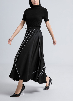 high-neck knit top with contrast-stitched midi skirt – LINE