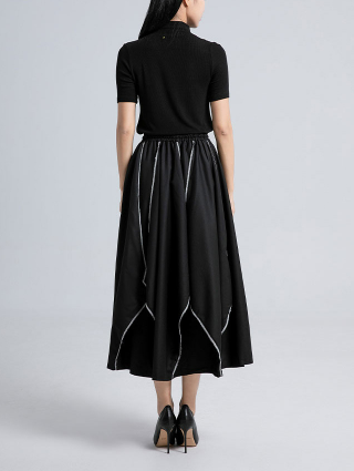 high-neck knit top with contrast-stitched midi skirt – LINE